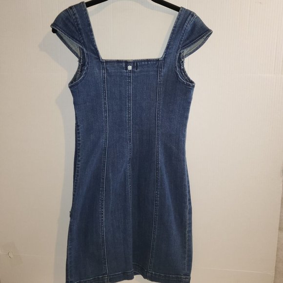 Women's Volcom Denim Jean Mini Dress Sweetheart Neck Cap Sleeve Size XS - Picture 1 of 8